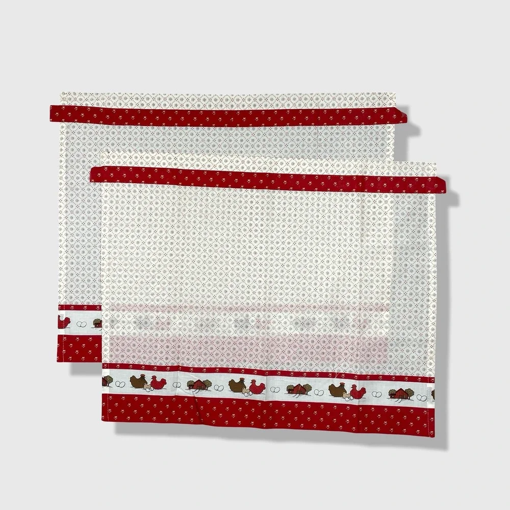 Valance Kitchen Curtains Set of 4 Red White Chicken‎ Farmhouse Country Decor